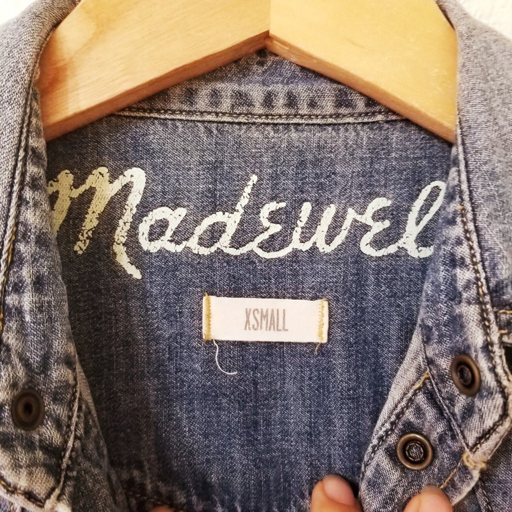 Madewell Snap Button Down Denim Chambray Shirt Xs - image 7